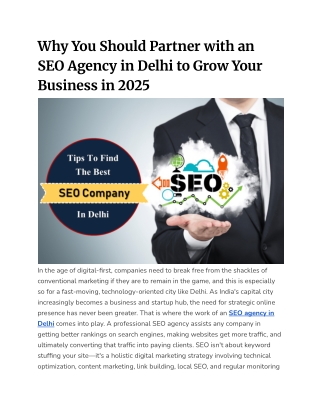 Why You Should Partner with an SEO Agency in Delhi to Grow Your Business in 2025