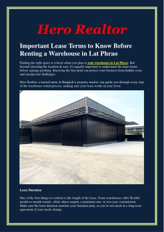Important Lease Terms to Know Before Renting a Warehouse in Lat Phrao