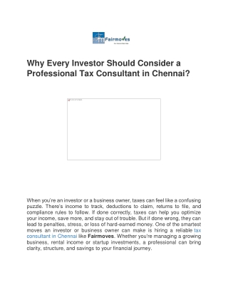 Why Every Investor Should Consider a Professional Tax Consultant in Chennai