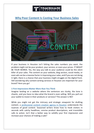 Content Creation Agency in Houston  Boost Sales with Quality Content
