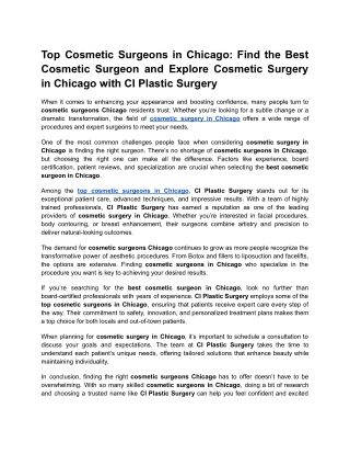 Top Cosmetic Surgeons in Chicago_ Find the Best Cosmetic Surgeon and Explore Cosmetic Surgery in Chicago with CI Plastic