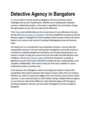 Detective Agency in Bangalore