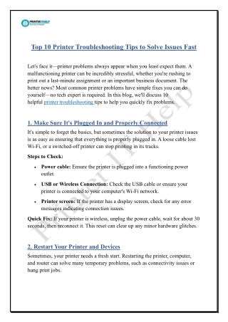 Top 10 Printer Troubleshooting Tips to Solve Issues Fast