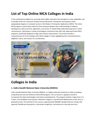 List of Top Online MCA Colleges in India