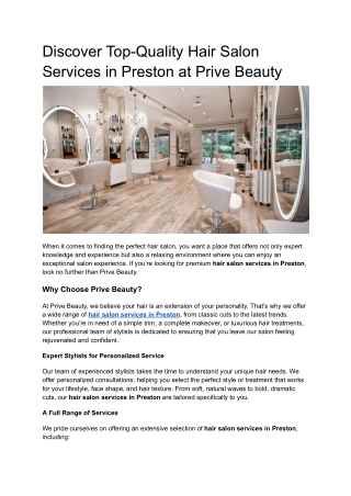 Discover Top-Quality Hair Salon Services in Preston at Prive Beauty