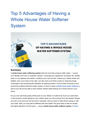 Top 5 Advantages of Having a Whole House Water Softener System