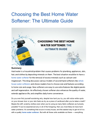Choosing the Best Home Water Softener: The Ultimate Guide