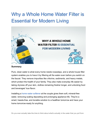Why a Whole Home Water Filter is Essential for Modern Living