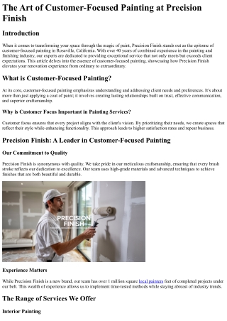 The Art of Customer-Focused Painting at Precision Finish