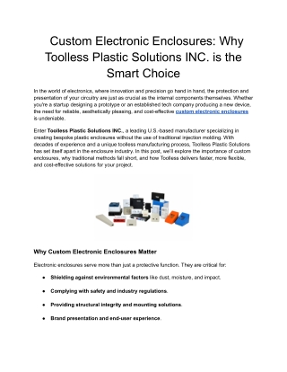 Custom Electronic Enclosures_ Why Toolless Plastic Solutions INC
