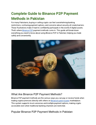 Complete Guide to Binance P2P Payment Methods in Pakistan