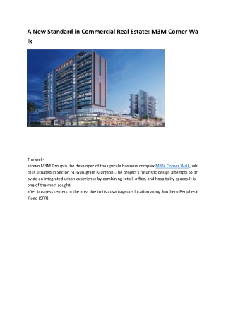 M3M Corner Walk Gurgaon – Premium Retail & Office Spaces on Golf Course