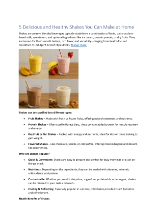 5 Delicious and Healthy Shakes You Can Make at Home