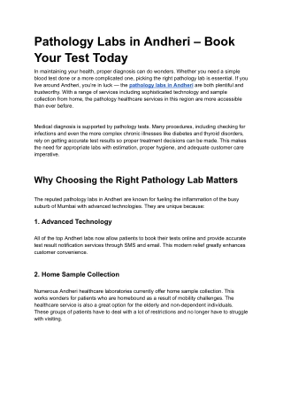Pathology Labs in Andheri – Book Your Test Today