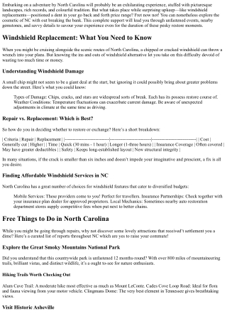 A Traveler's Guide to Enjoying NC Without Spending a Dime During Repairs