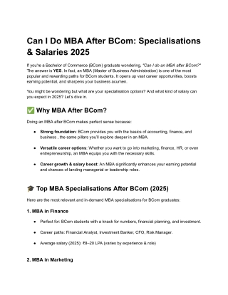 can i do mba after bcom specialisations salaries