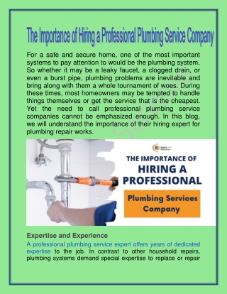 The Importance of Hiring a Professional Plumbing Service Company