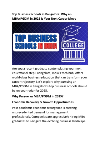 Top Business Schools in Bangalore