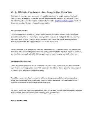 Why the OSG Alkaline Water System Is a Game Changer for Clean Drinking Water