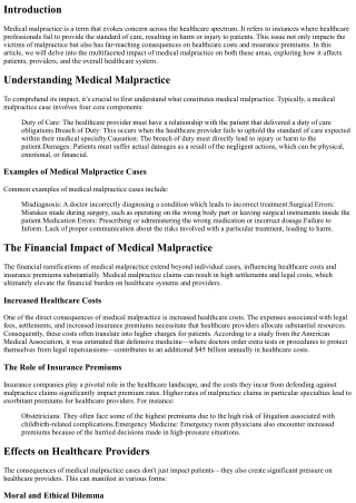 The Impact of Medical Malpractice on Healthcare Costs and Insurance Premiums