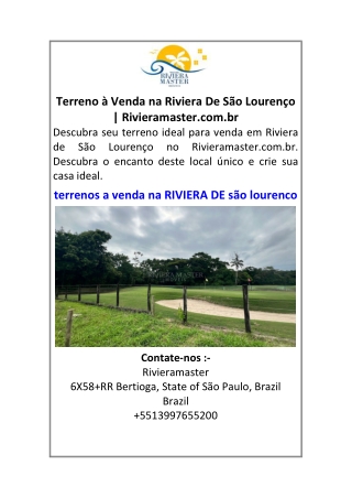 Terreno à Venda na Riviera De São Lourenço | Rivieramaster.com.br