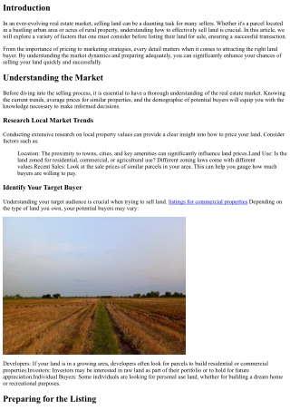 Sell Land Successfully: Factors to Consider Before Listing