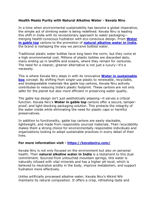 Health Meets Purity with Natural Alkaline Water - Kevala Niru