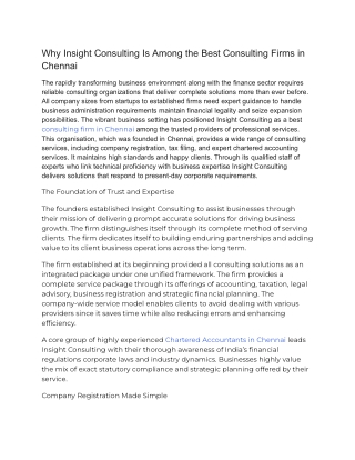 Why Insight Consulting Is Among the Best Consulting Firms in Chennai