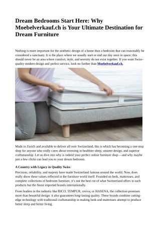 Dream Bedrooms Start Here: Why Moebelverkauf.ch is Your Ultimate Destination for Dream Furniture