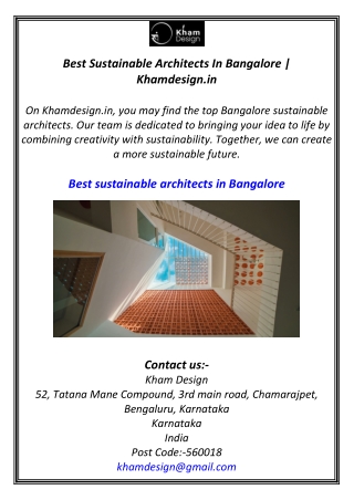 Best Sustainable Architects In Bangalore | Khamdesign.in