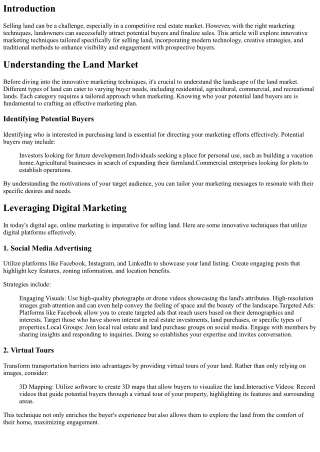 Innovative Marketing Techniques for Selling Land