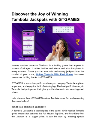 Discover the Joy of Winning Tambola Jackpots with GTGAMES