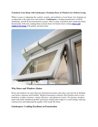 Transform Your Home with Gatekeepers Premium Doors & Windows for Modern Living