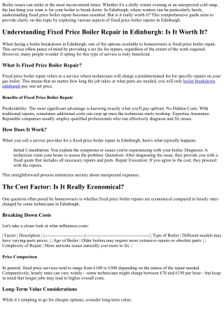Understanding Fixed Price Boiler Repair in Edinburgh: Is It Worth It?