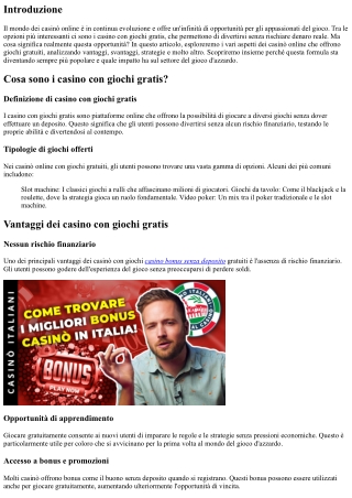 Casino con giochi gratis: un mondo di opportunità da esplorare