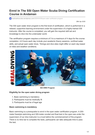 Enrol in the SSI open water diver course in the Andaman | Seahawks SCUBA