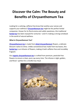 White Chrysanthemum Tea – Organic, Caffeine-Free Floral Herbal Tea