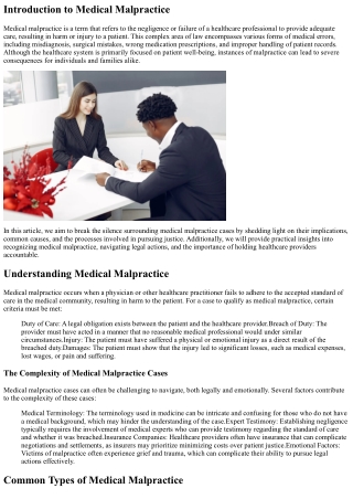 Breaking the Silence: Speaking Out on Medical Malpractice Cases