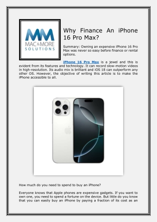 Why Finance An iPhone 16 Pro Max