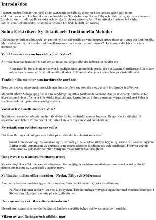 Solna Elektriker: Ny Teknik och Traditionella Metoder