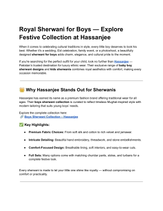 Royal Sherwani for Boys — Explore Festive Collection at Hassanjee