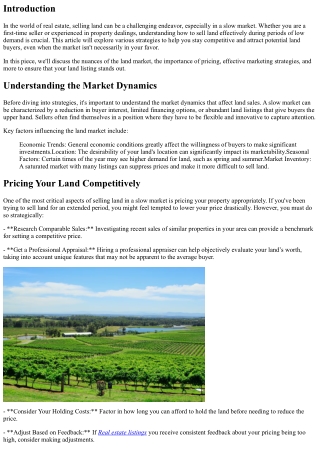 Selling Land in a Slow Market: Strategies to Stay Competitive