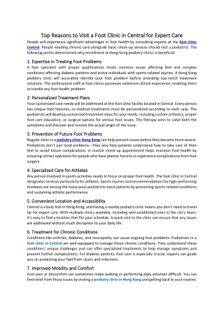 Top Reasons to Visit a Foot Clinic in Central for Expert Care