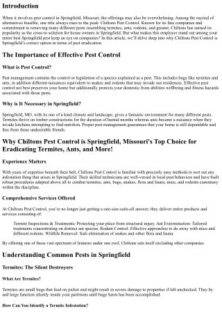 Why Chiltons Pest Control is Springfield, Missouri's Top Choice for Eradicating