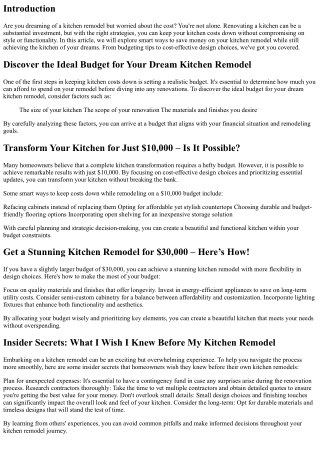 Smart Ways to Keep Kitchen Costs Down