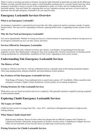 Yale vs. Chubb: Which Emergency Locksmith is Right for You?