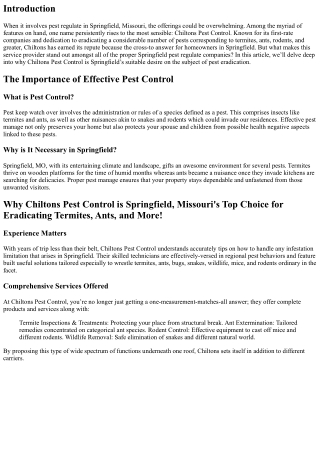 Why Chiltons Pest Control is Springfield, Missouri's Top Choice for Eradicating