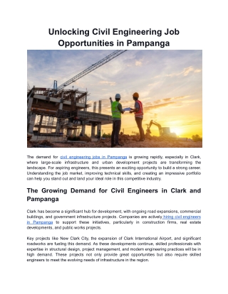 Unlocking Civil Engineering Job Opportunities in Pampanga