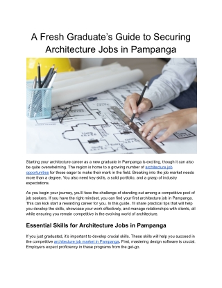 A Fresh Graduate’s Guide to Securing Architecture Jobs in Pampanga