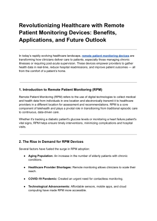 Revolutionizing Healthcare with Remote Patient Monitoring Devices_ Benefits, Applications, and Future Outlook